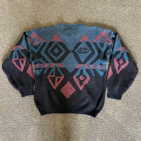 80s moody print large vintage knit sweater - Picture 4 of 10